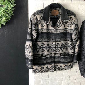 Wool Blanket Button Up Coat. Woolrich, black/grey/white with leather col…